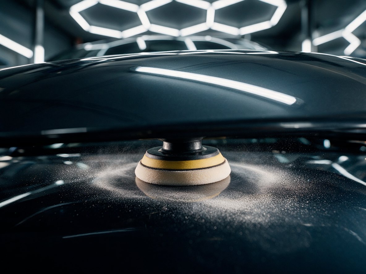 A polishing pad working dark paint